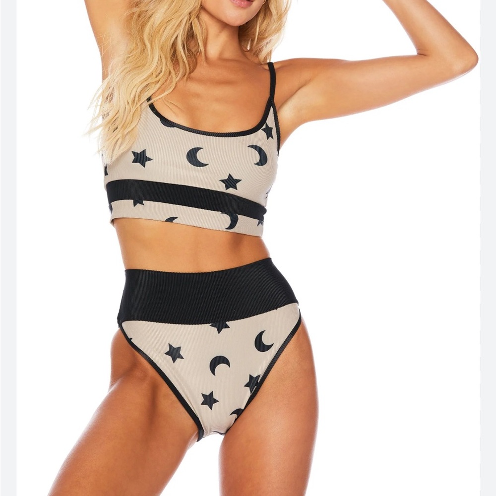 Women's Beach Riot Black and Cream Star & Moon Bikini Set